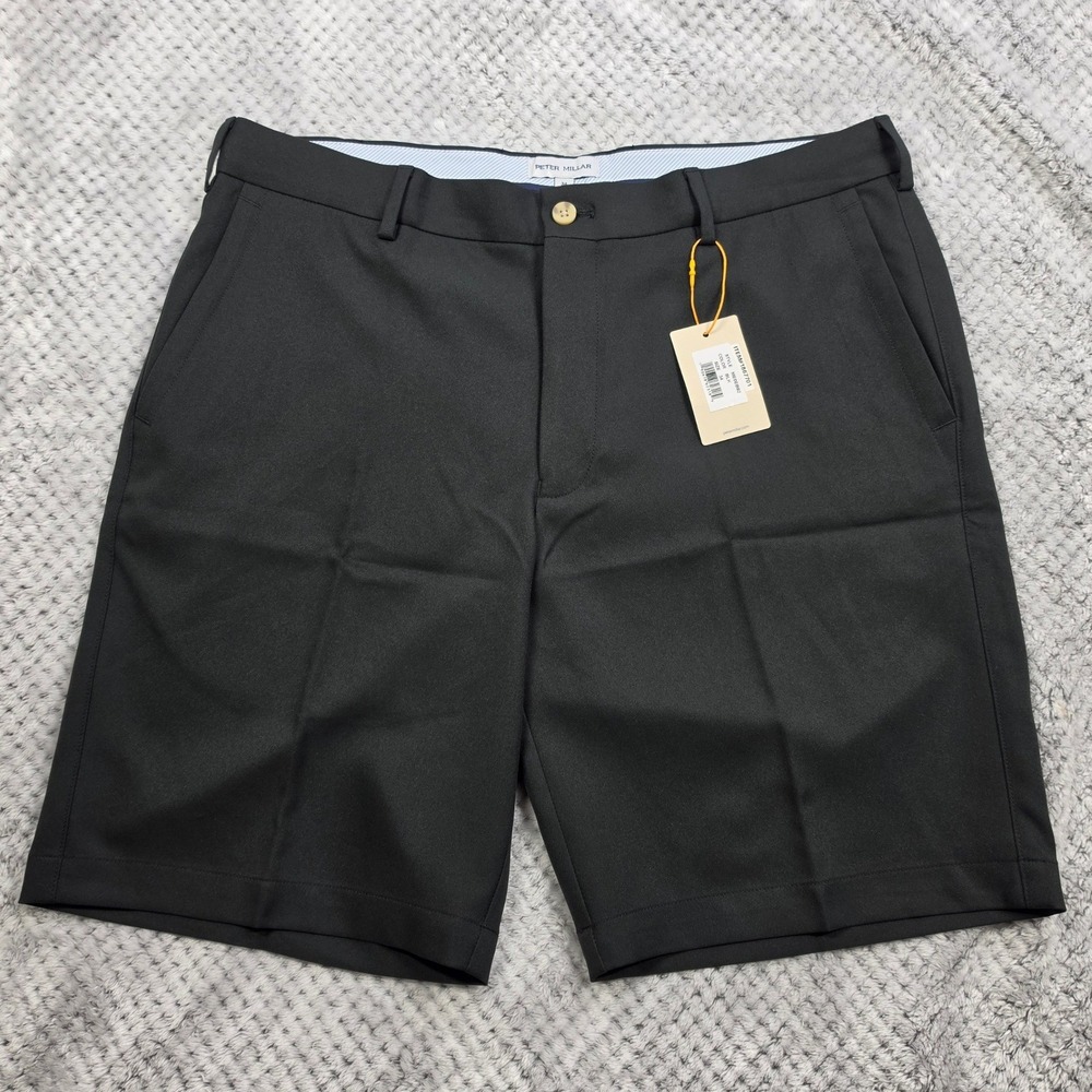 Peter Millar Salem Performance Shorts Mens 34 Black Golf Classic Cut Preppy New